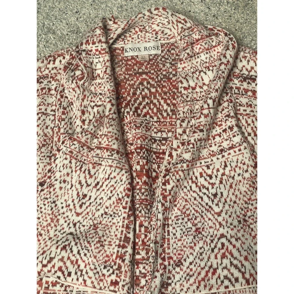 Knox Rose Women's Open Front Cardigan Sweater Sz XL Shawl Collar Cozy Aztec Boho
